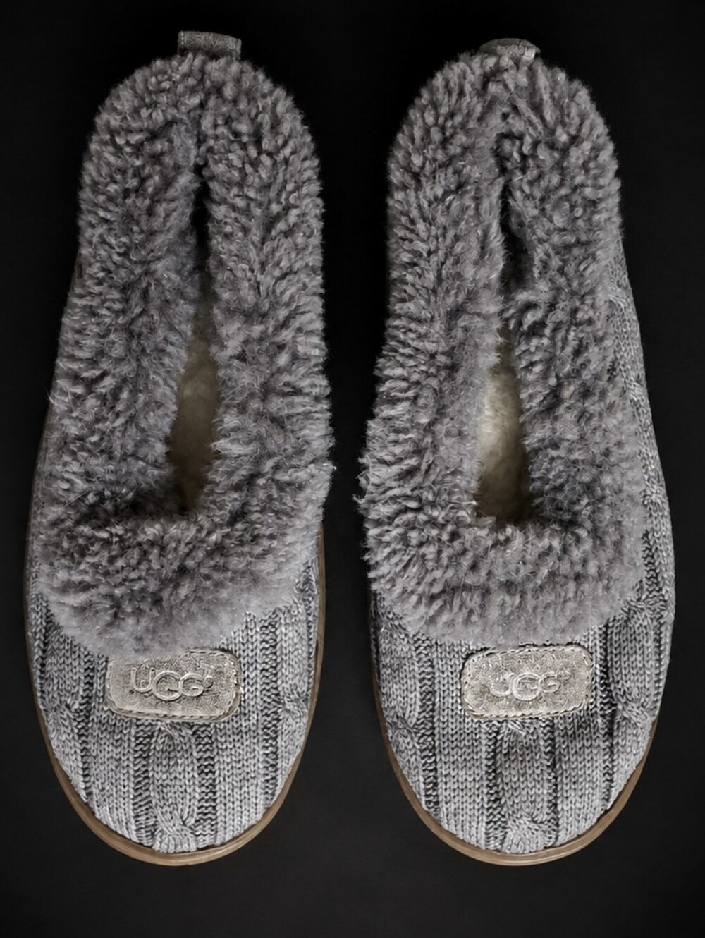 UGG Gray Knit Shearling Lined Slippers